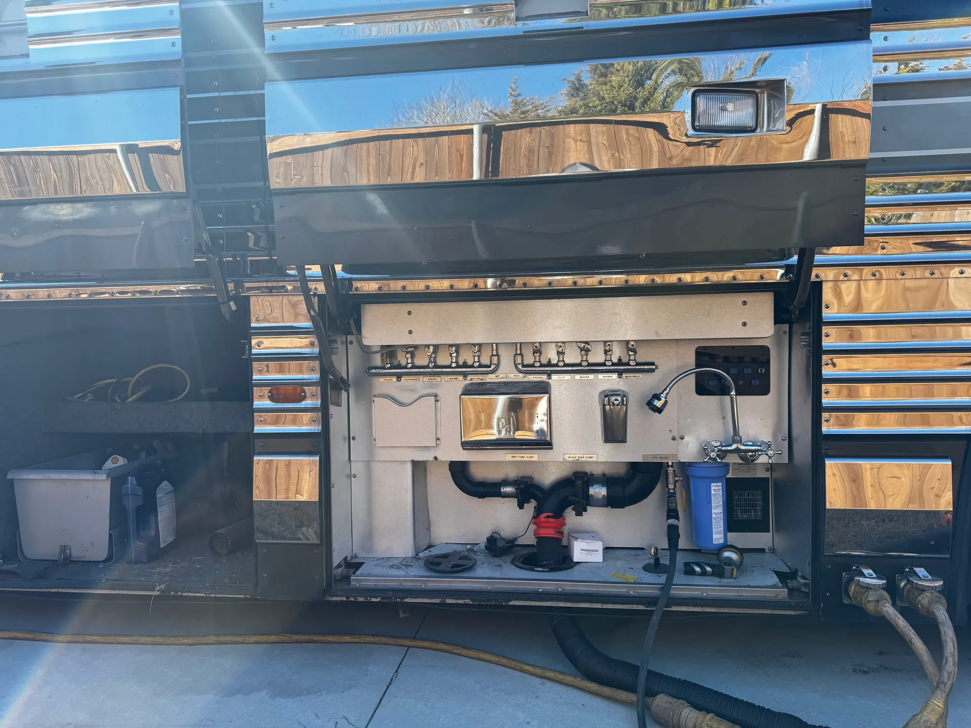 Shore power and water hookup panel